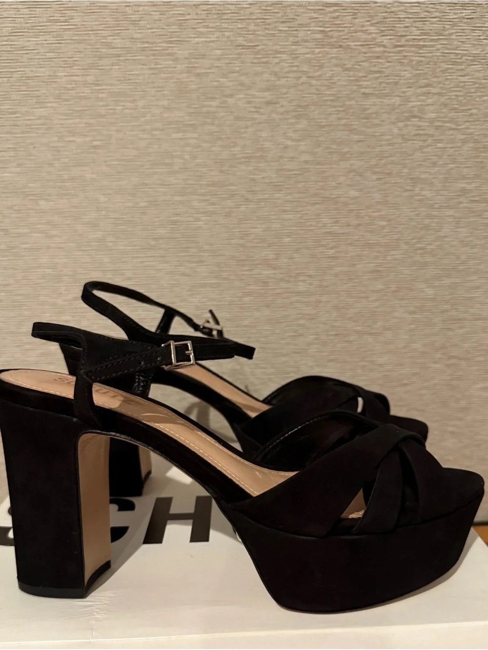 Schutz Keefa Black Platform Ankle-Strap Sandals